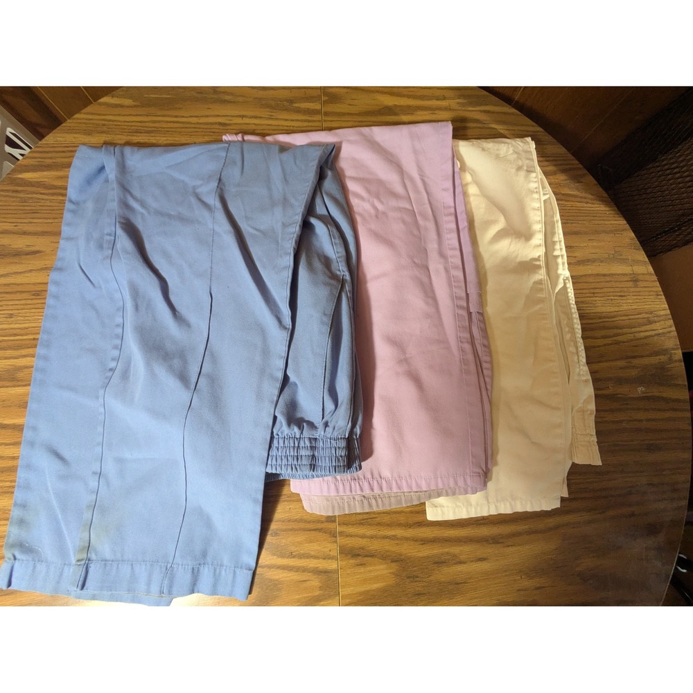 Lot of 3 Landau & Cherokee Scrub Pants XL Blue Purple Cream Elastic Waist 8320